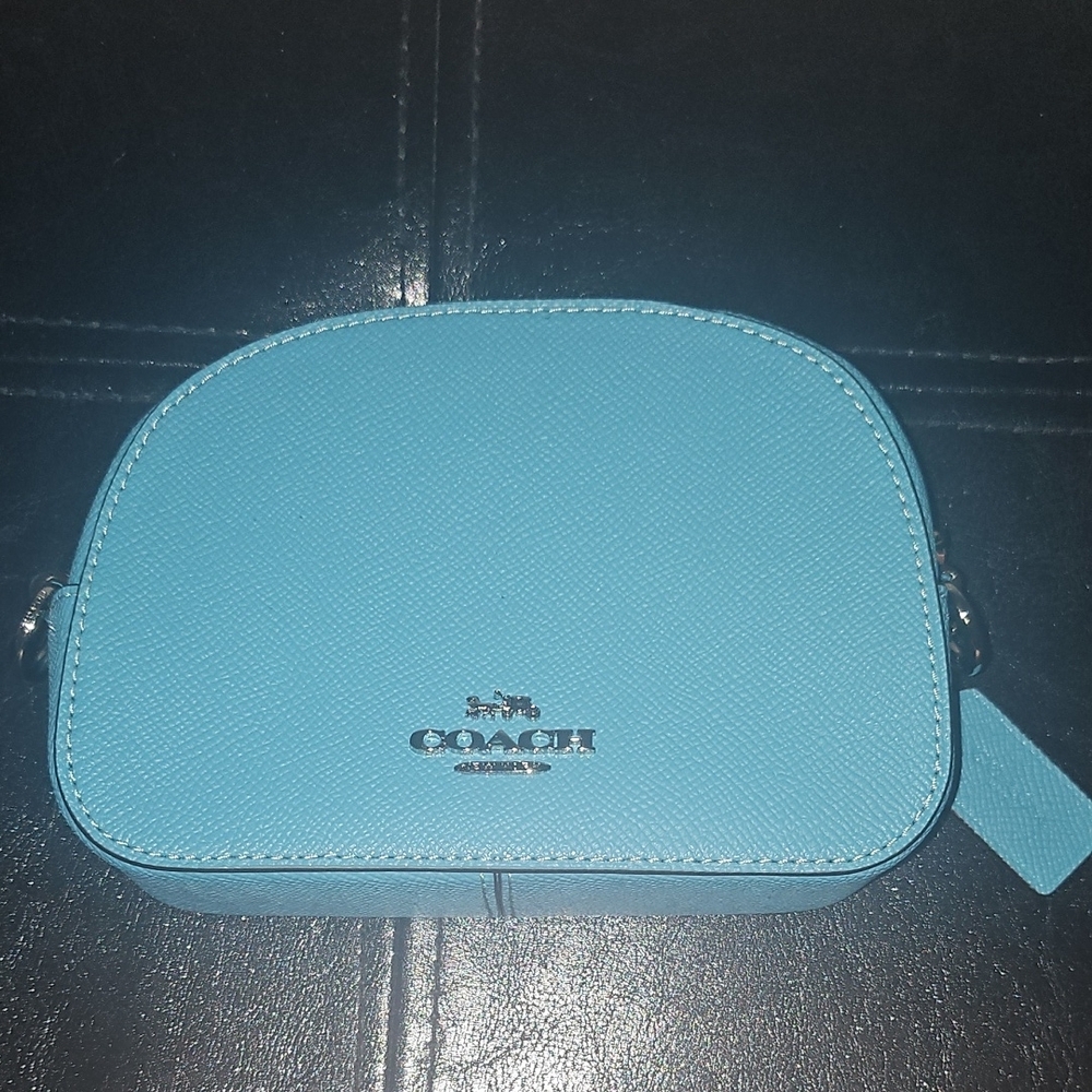 Coach Blue Cosmetic Bag with Signature Logo and Polished Finish